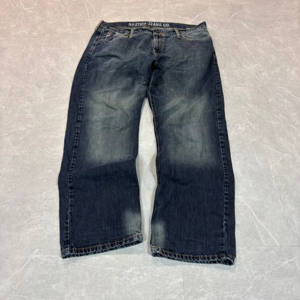 Nautica Jeans Co Mens 38x30 Blue Denim Relaxed Straight Leg Pants 100% Cotton